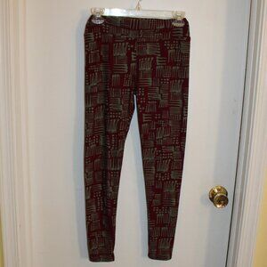 LulaRoe One Size Legging Maroon and light blue